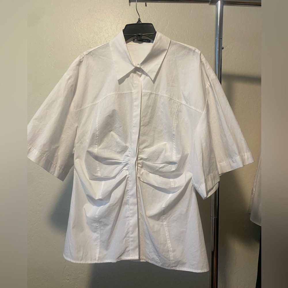ZARA White Boxy Cotton Top. Size XL